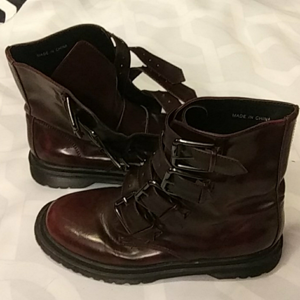 Dark red combat boots
